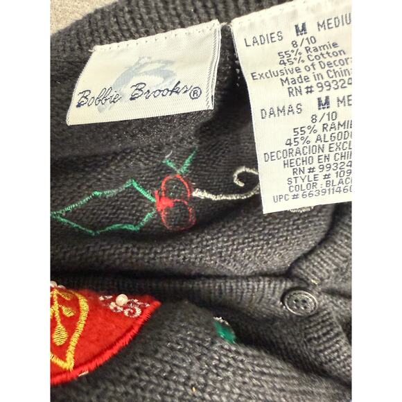 VTG Bobbie Brooks Womens Medium Christmas Vest Ugly Sweater Ornaments Holly - Picture 2 of 5